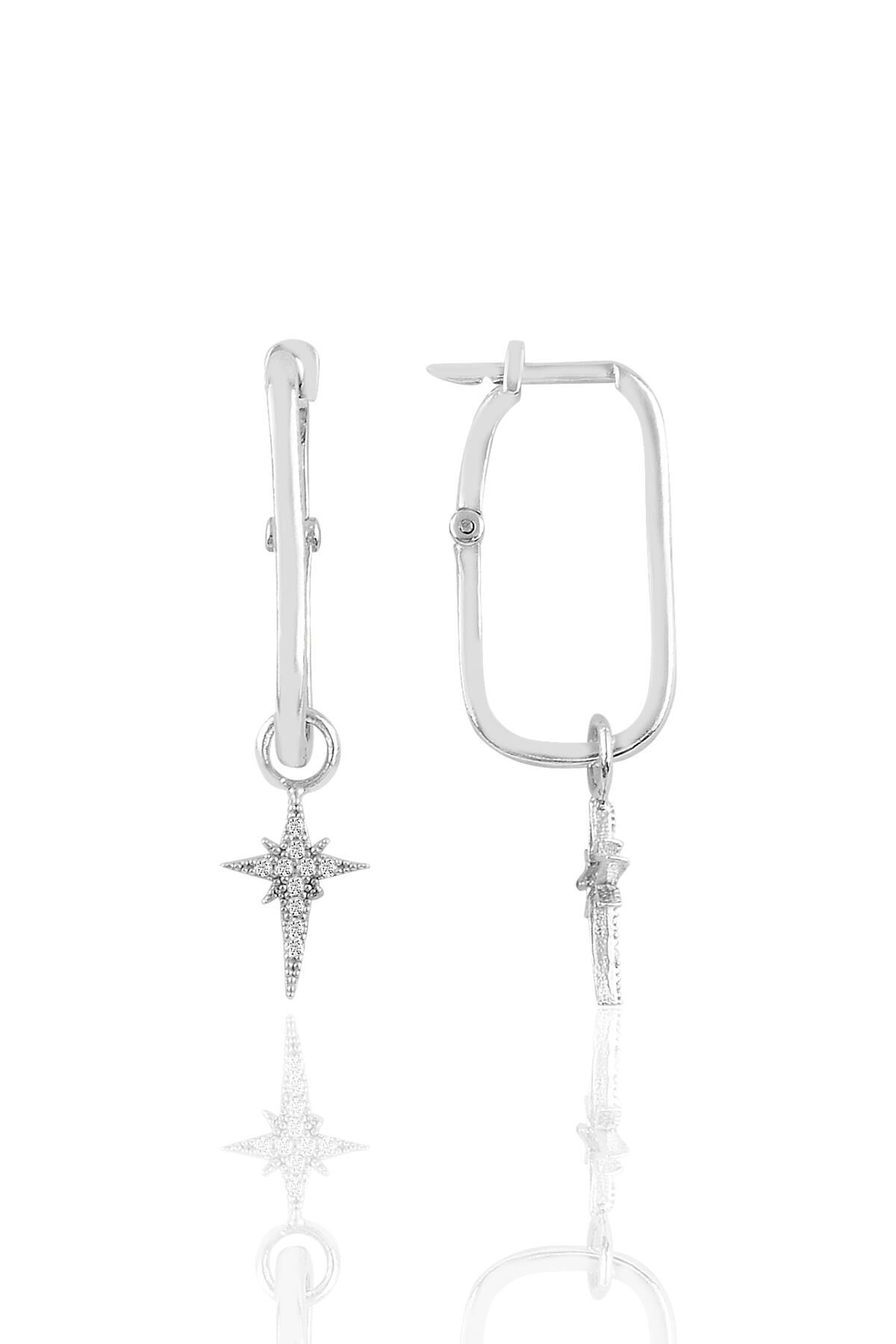 Gümüş rodyumlu kutup yıldızı göçmen küpe SGTL10422RODAJ