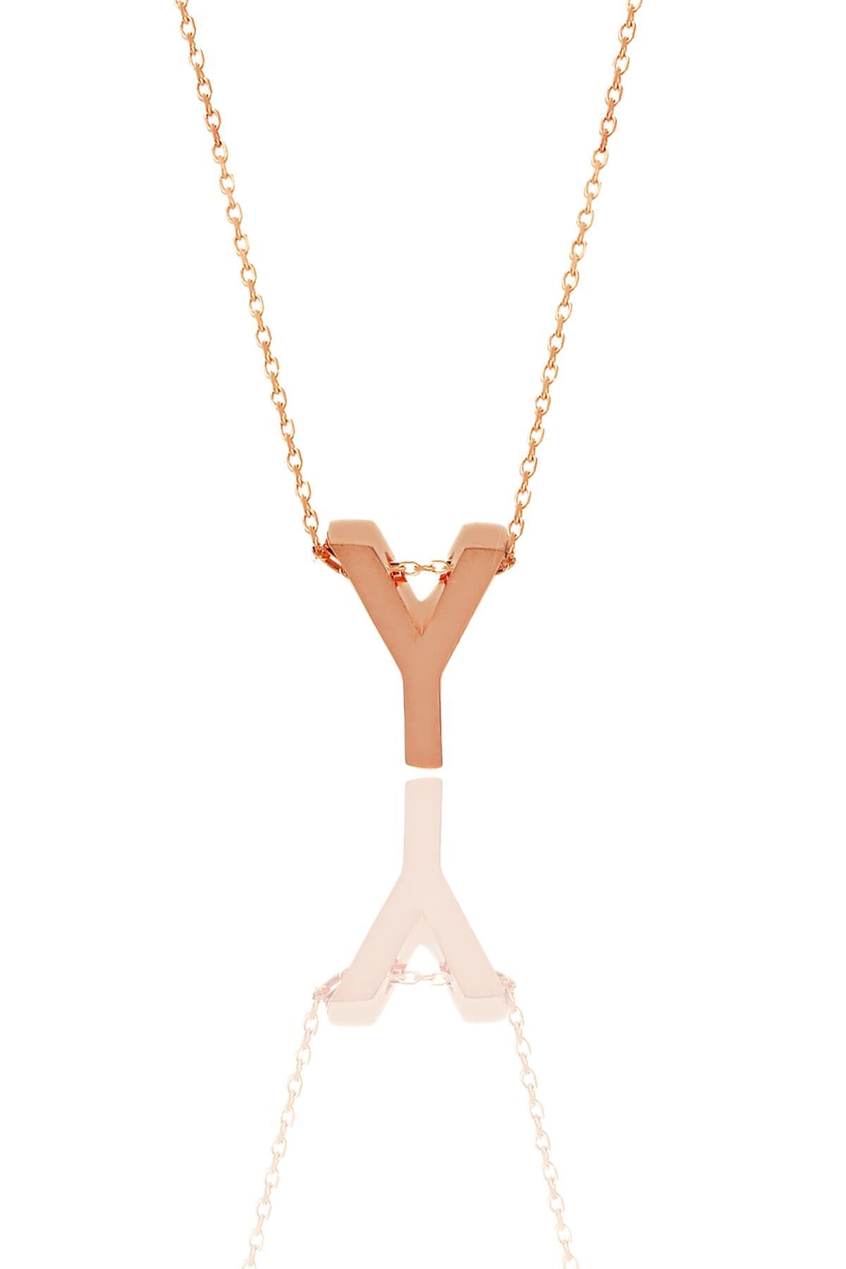 Gümüş rose üç boyutlu minimal  Y harf kolye SGTL11182Y