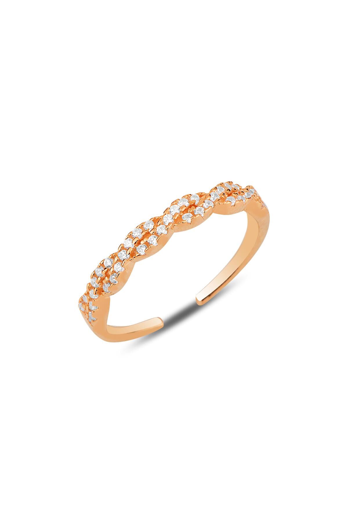 Gümüş rose zirkon taşlı örgü modeli ayarlamalı yüzük SGTL12156ROSE