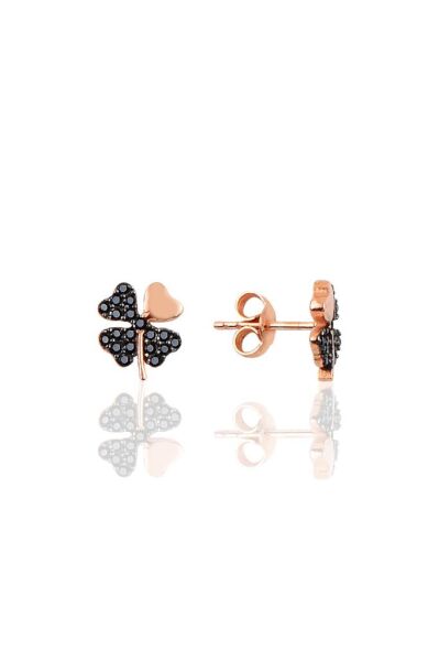 Gümüş siyah taşlı yonca modeli küpe  SGTL10777SYH