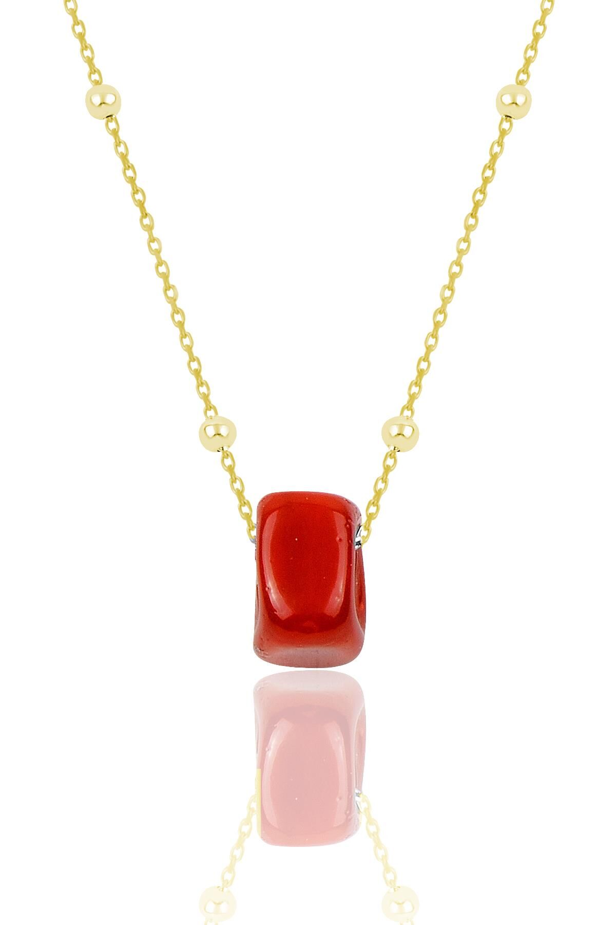 Gümüş mercan renkli top top zincirli kolye SGTL9717GOLD