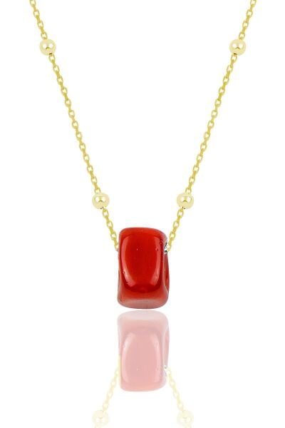 Gümüş mercan renkli top top zincirli kolye SGTL9717GOLD