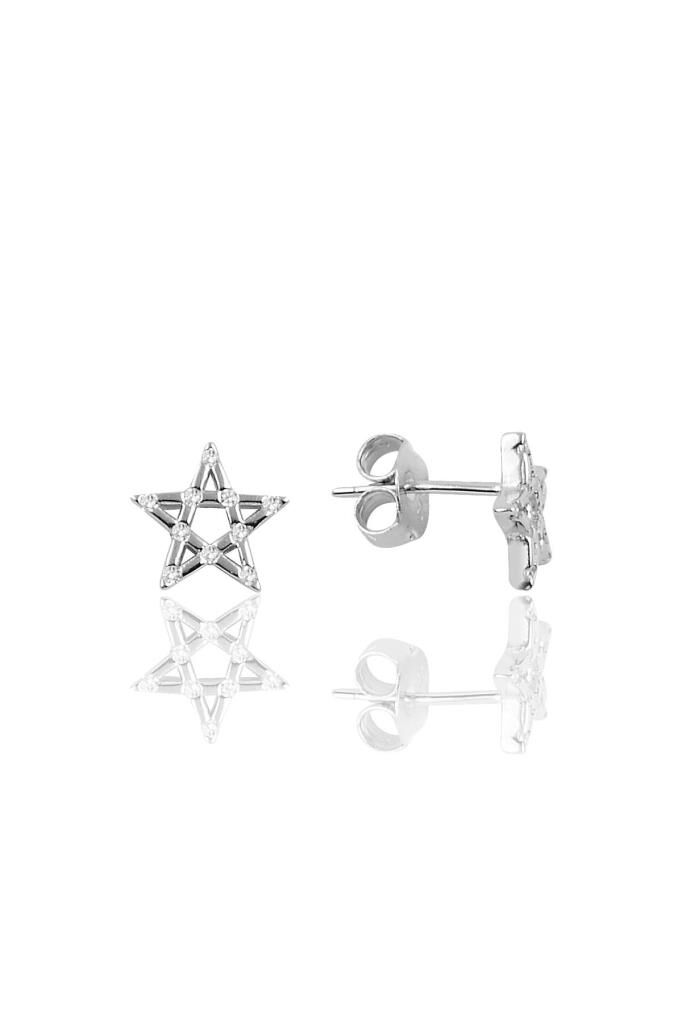 Gümüş pırlanta montürlü yıldız modeli küpe SGTL10778RODAJ