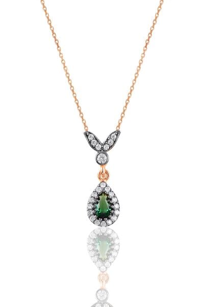 Gümüş rose kök zümrüt  taşlı damla üçlü set  SGTL10988ZUMRUT