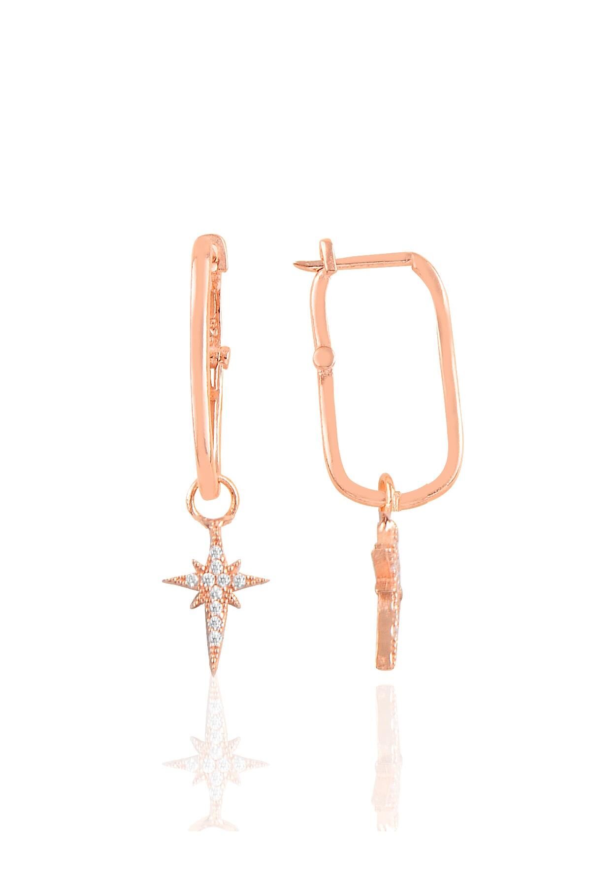 Gümüş rose kutup yıldızı göçmen küpe SGTL10422ROSE