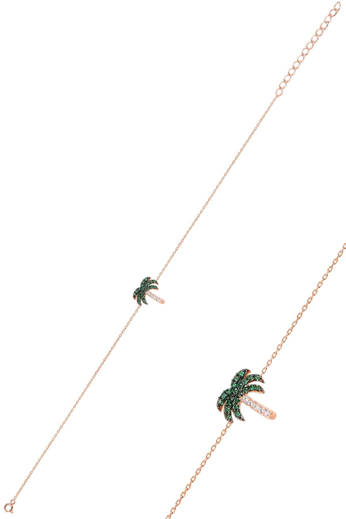 Gümüş rose yeşil taşlı palmiye bileklik SGTL10280PLM