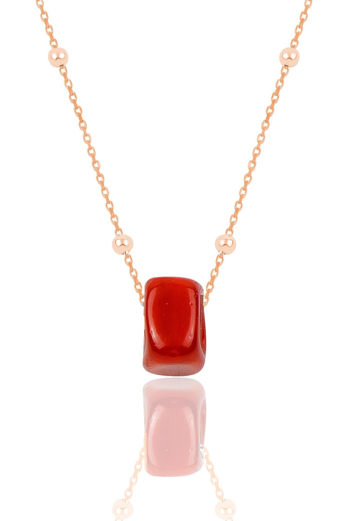 Gümüş mercan renkli top top zincirli kolye SGTL9717ROSE