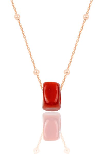 Gümüş mercan renkli top top zincirli kolye SGTL9717ROSE