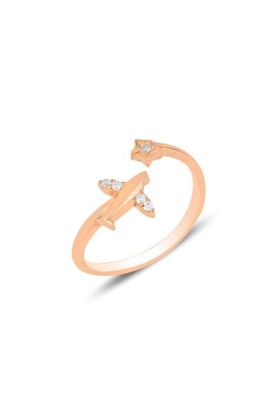 Gümüş rose zirkon taşlı uçak ve yıldız modeli ayarlamalı yüzük SGTL12152ROSE