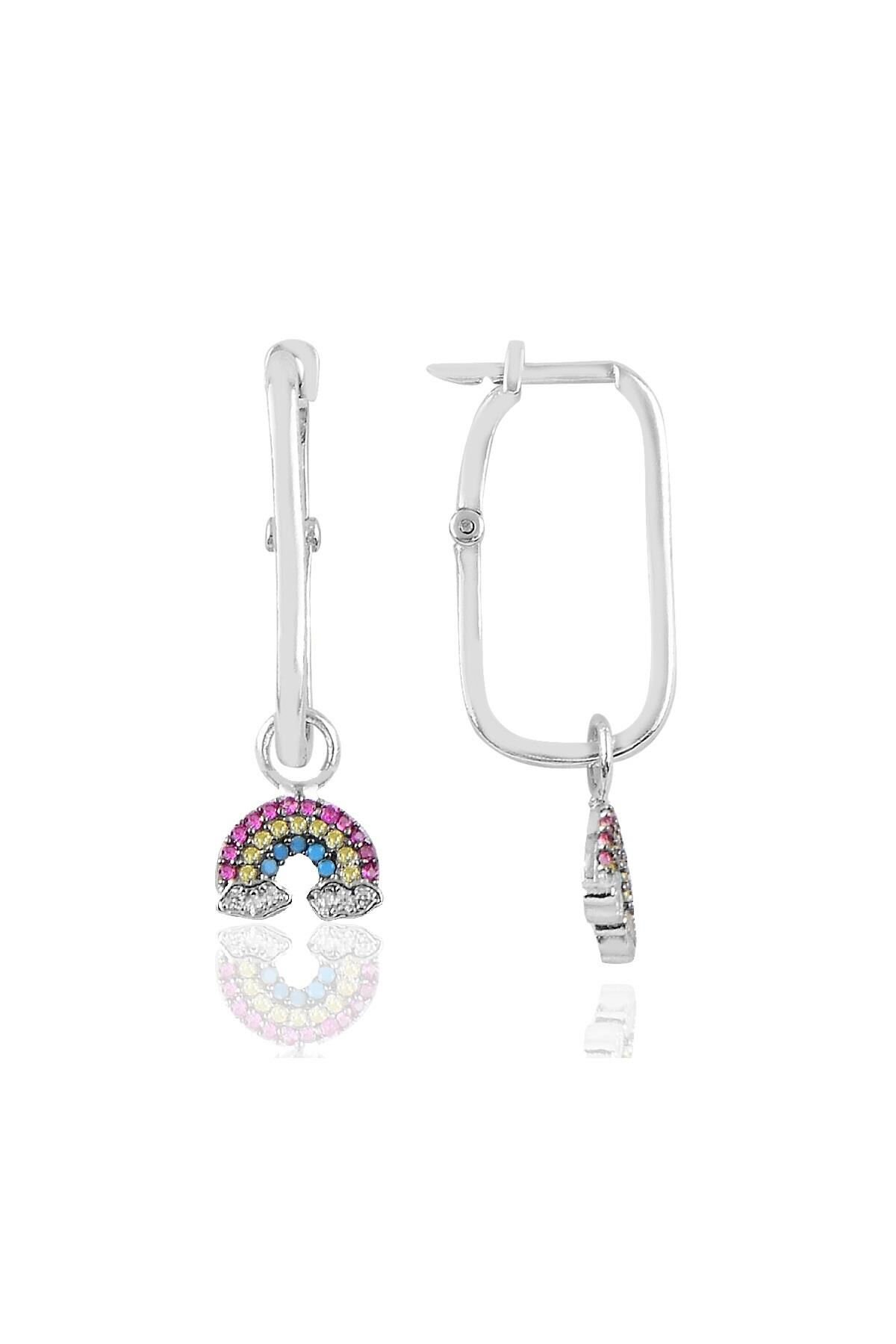 Gümüş rodyumlu gök kuşağı göçmen küpe SGTL10424RODAJ