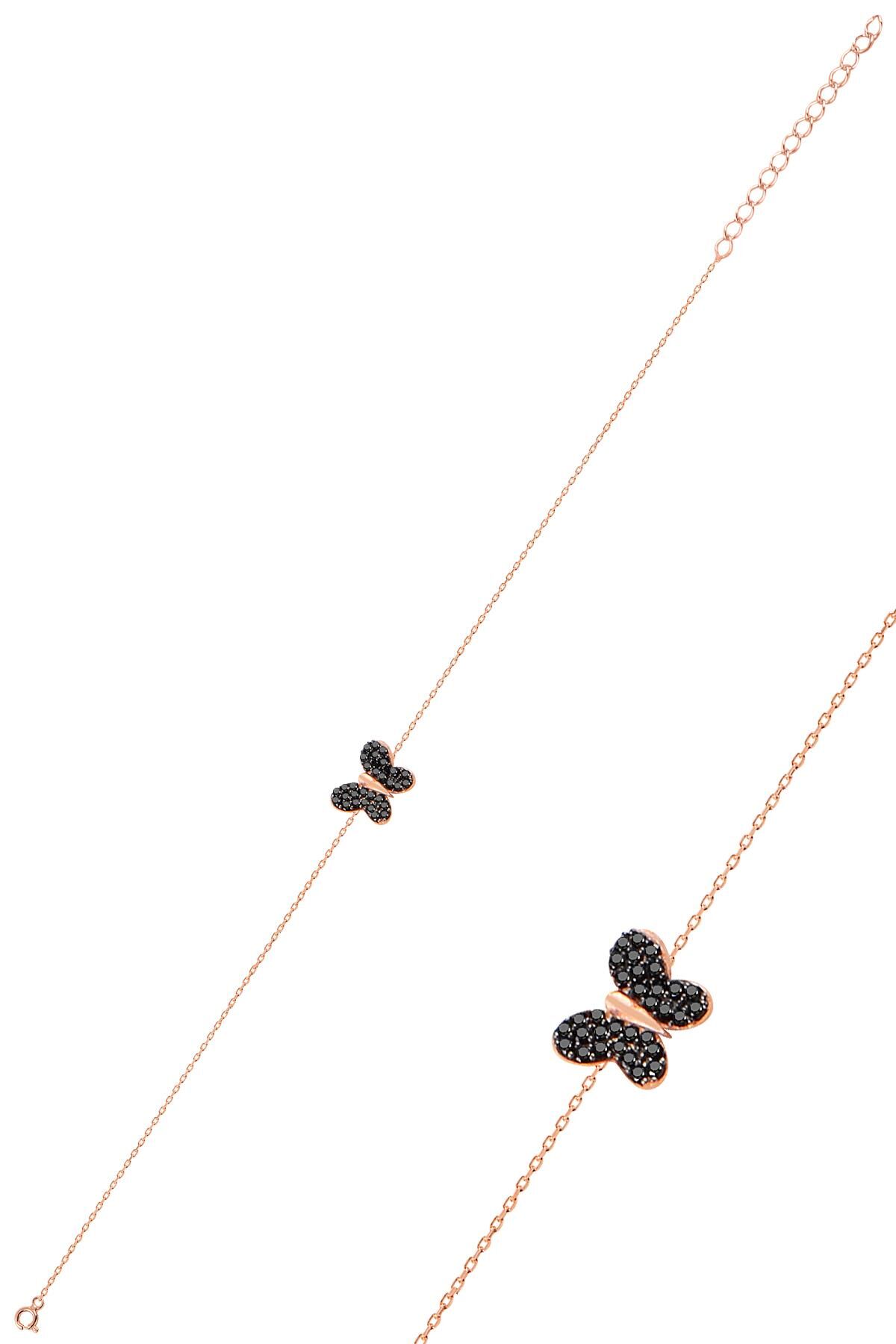 Gümüş rose onix taşlı kelebek bileklik SGTL10280SYHKLB