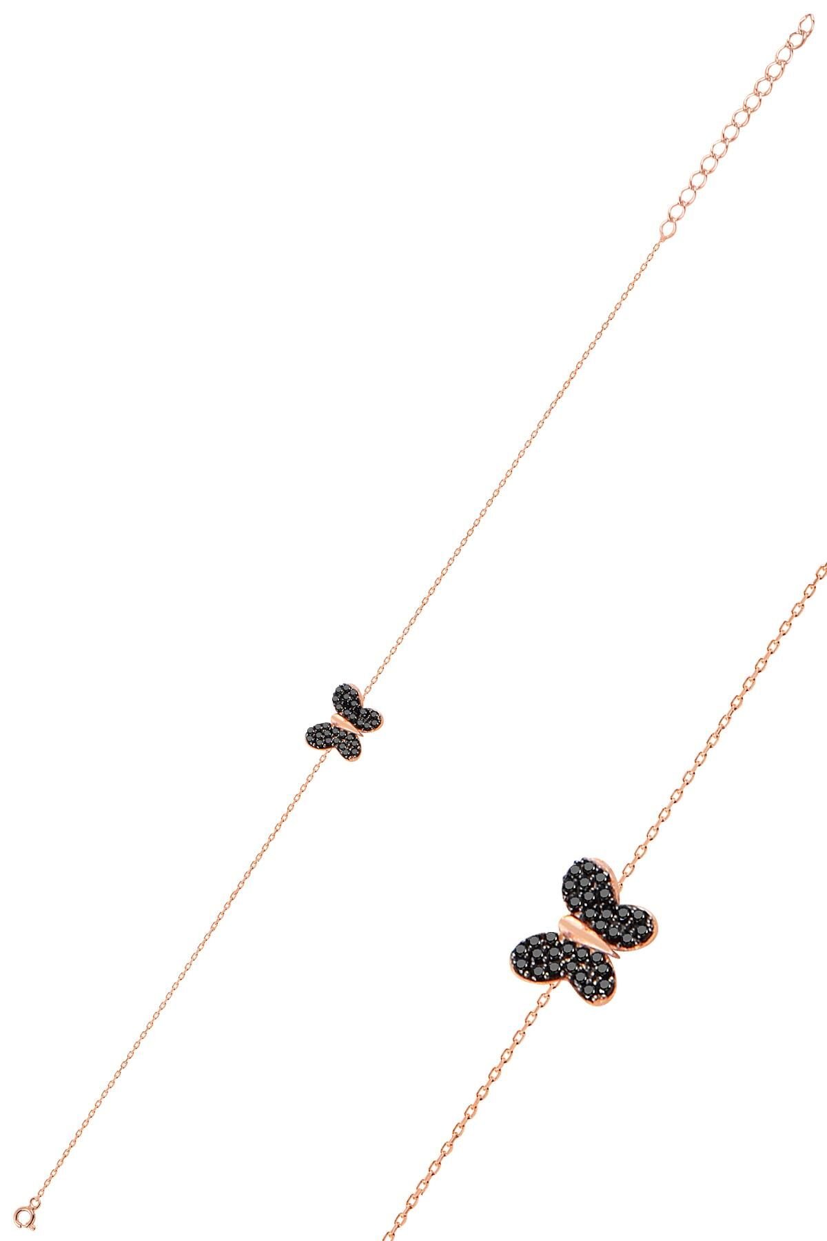 Gümüş rose onix taşlı kelebek bileklik SGTL10280SYHKLB