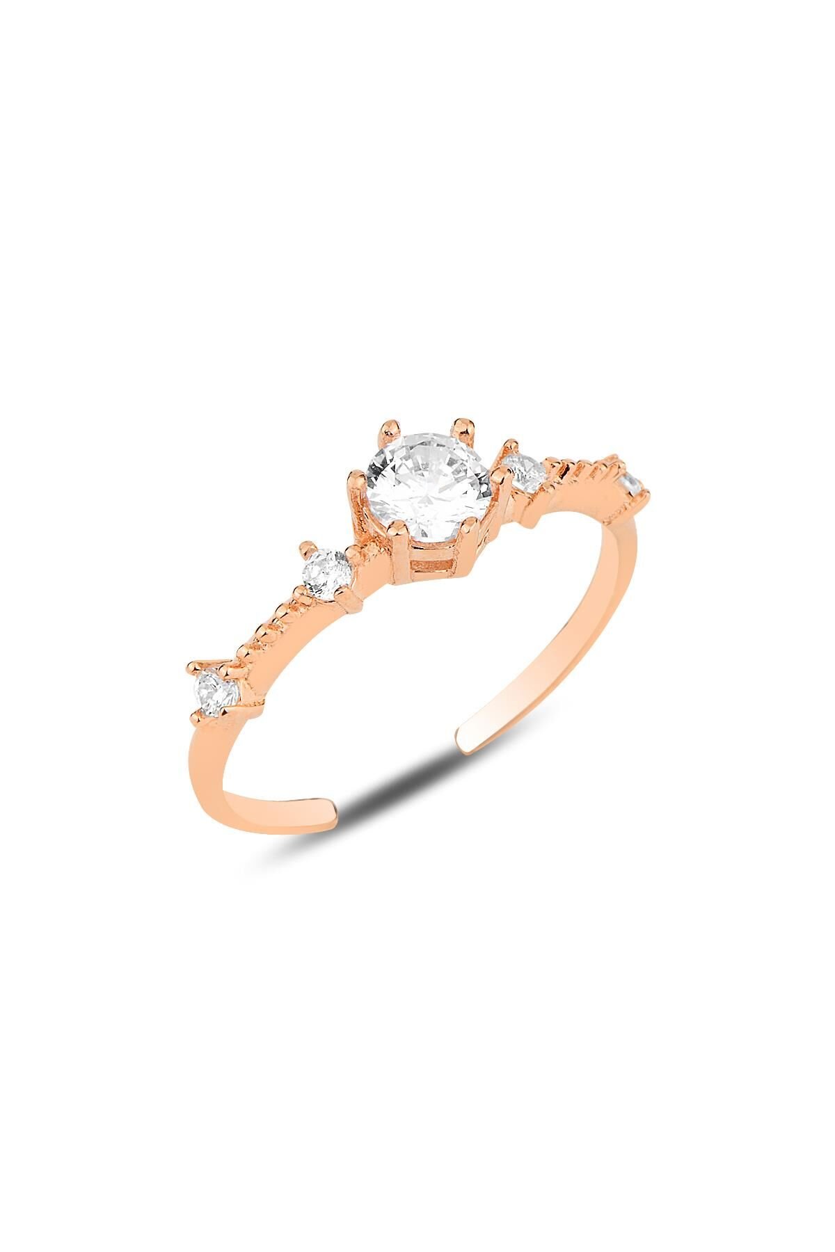 Gümüş rose zirkon taşlı tek taş modeli ayarlamalı yüzük SGTL12153ROSE