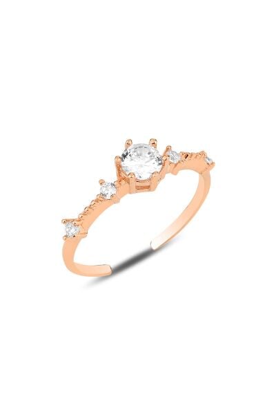 Gümüş rose zirkon taşlı tek taş modeli ayarlamalı yüzük SGTL12153ROSE