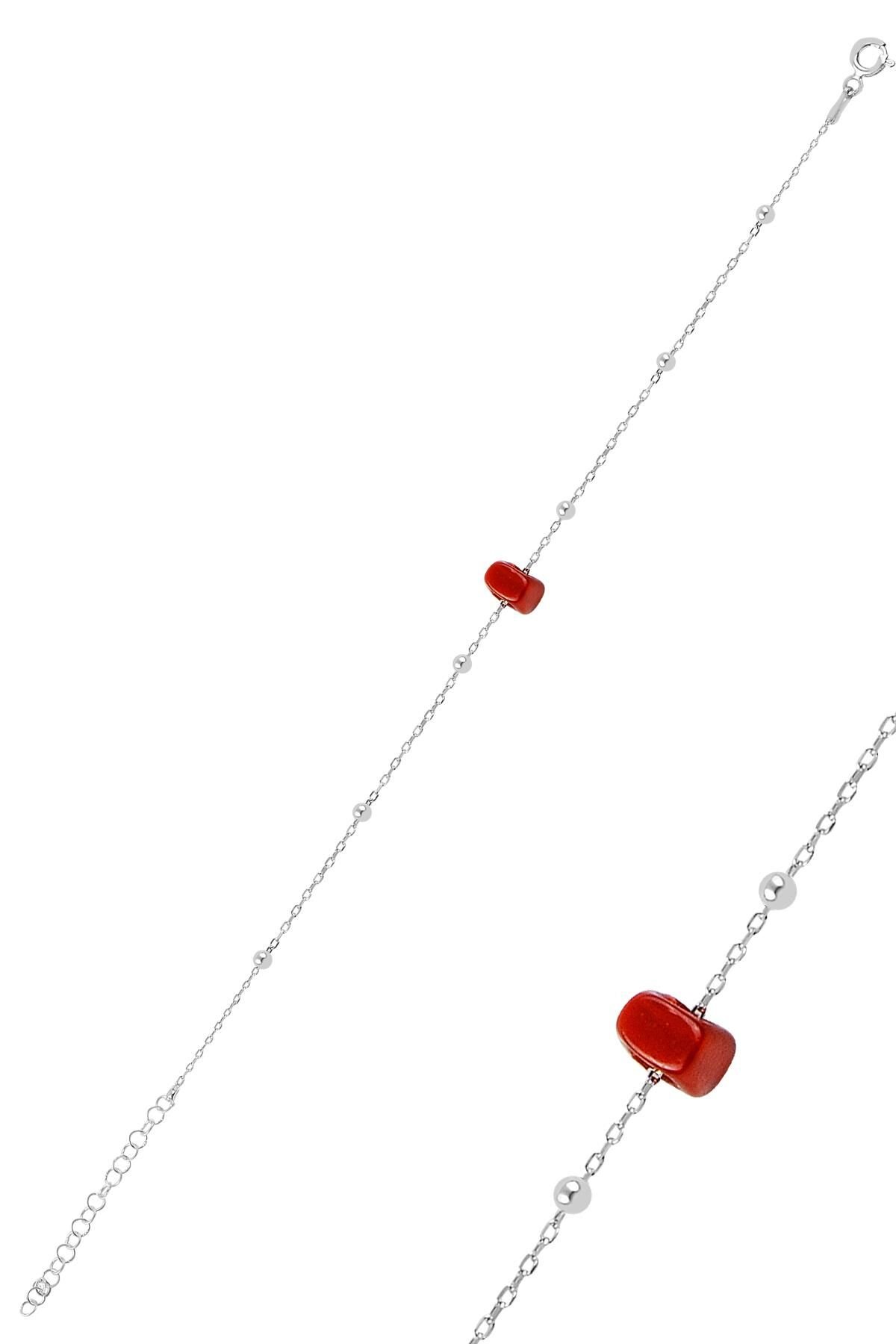 Gümüş mercan renkli top top bileklik SGTL9718RODAJ