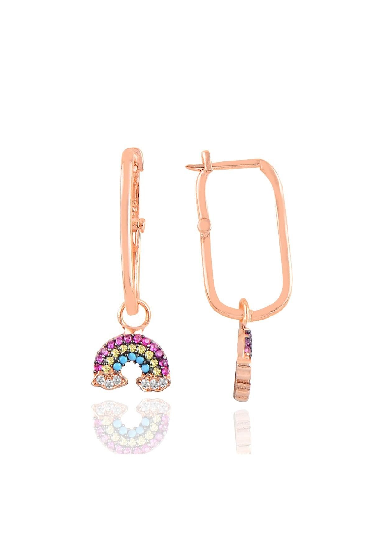 Gümüş rose gök kuşağı göçmen küpe SGTL10424ROSE