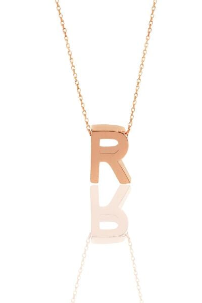 Gümüş rose üç boyutlu minimal  R  harf kolye SGTL11182R