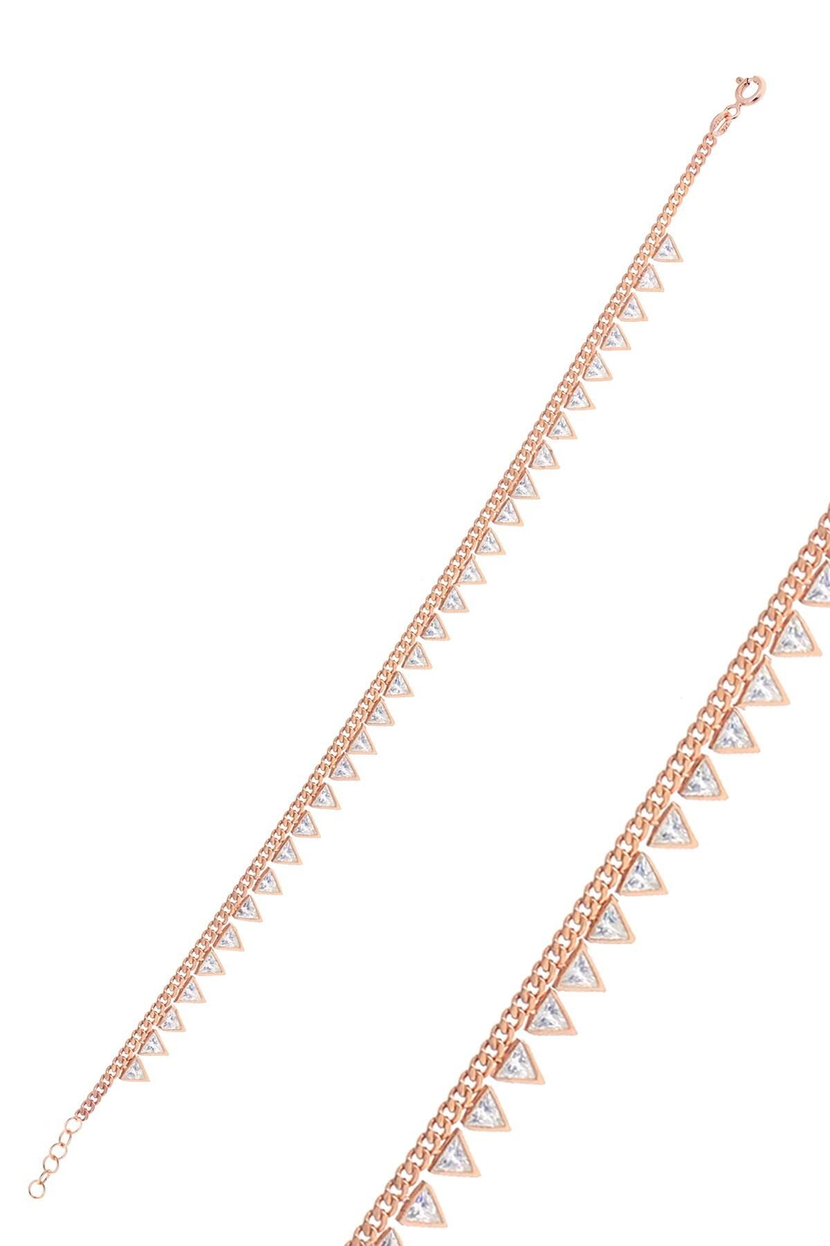 Gümüş rose zirkon taşlı  gurmet zincirli piramit halhal SGTL10530ROSE
