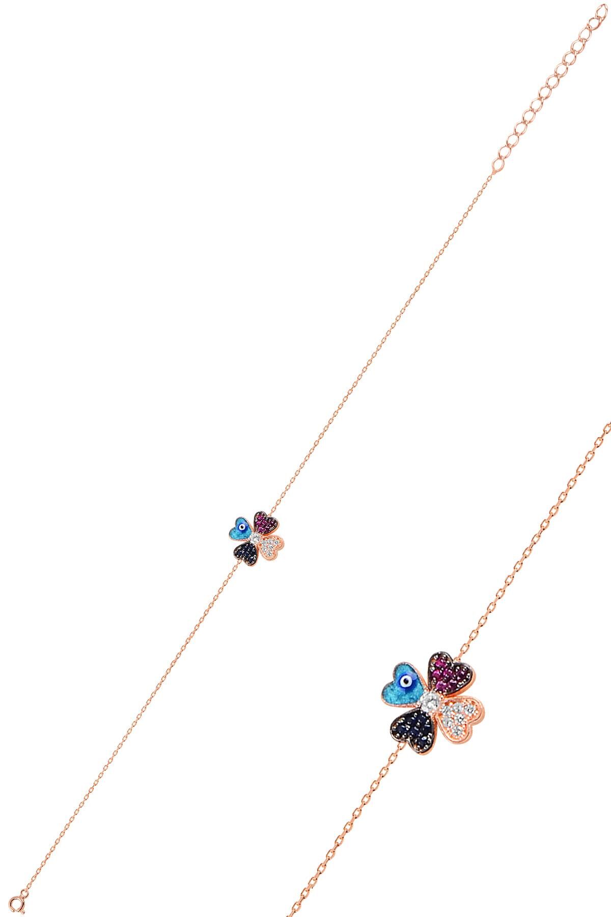 Gümüş rose zirkon taşlı yonca bileklik SGTL10280YNC