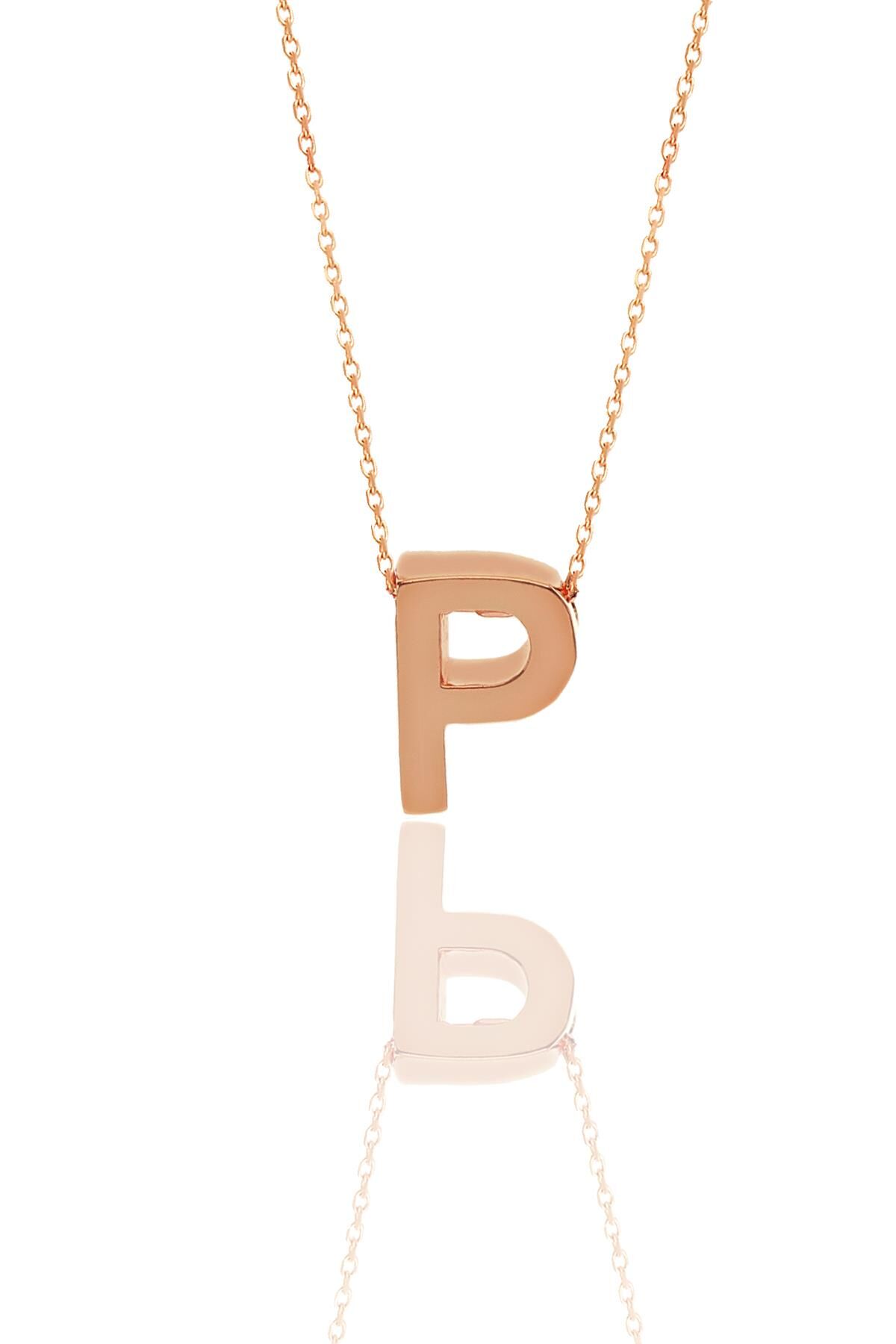 Gümüş rose üç boyutlu minimal  P  harf kolye SGTL11182P