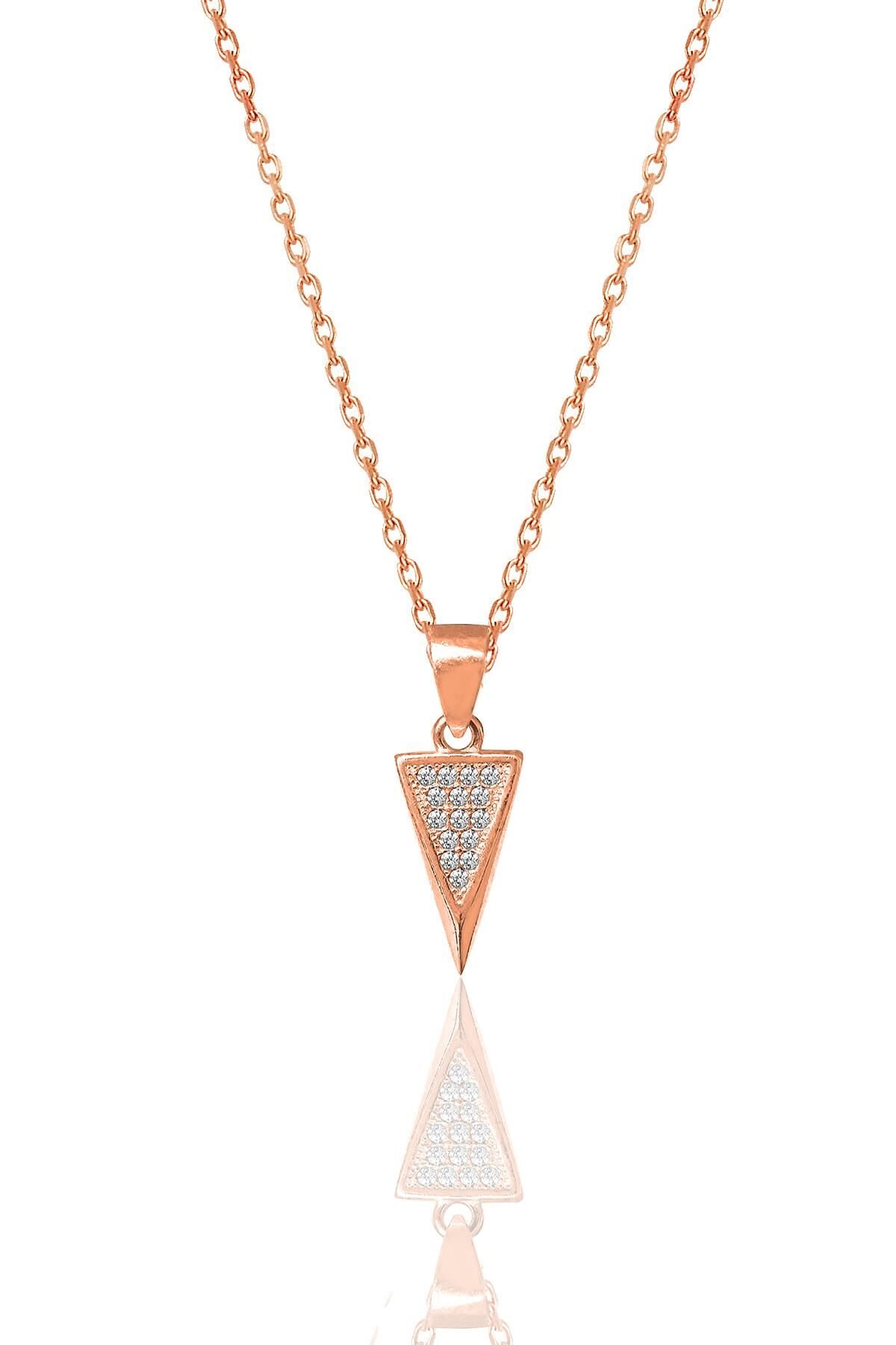 Gümüş rose zirkon taşlı özel tasarım üçgen kolye SGTL12147ROSE