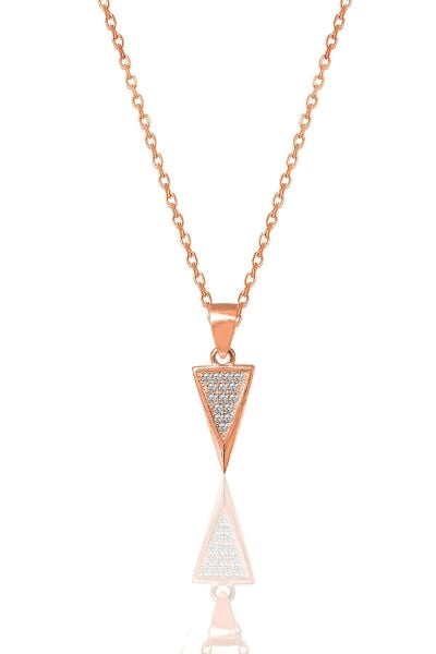 Gümüş rose zirkon taşlı özel tasarım üçgen kolye SGTL12147ROSE