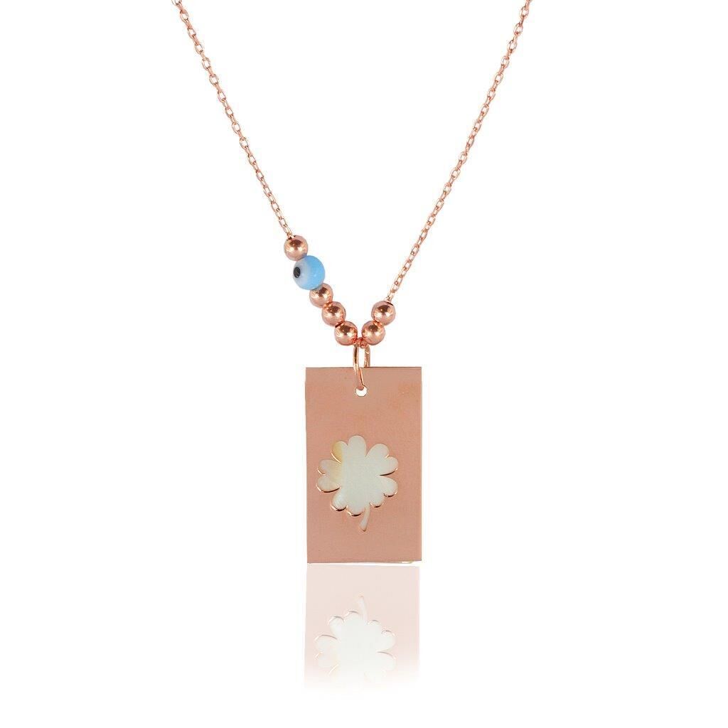 yonca ve sedef taşlı iki katlı kolye SGTL5077