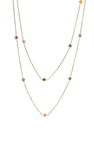Gümüş altın yaldızlı Renkli Zirkon Sıra Taşlı Kolye 100 cm SGTL10508GOLD