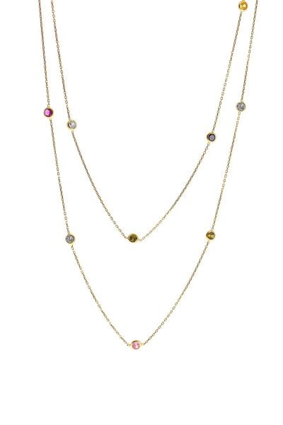 Gümüş altın yaldızlı Renkli Zirkon Sıra Taşlı Kolye 100 cm SGTL10508GOLD
