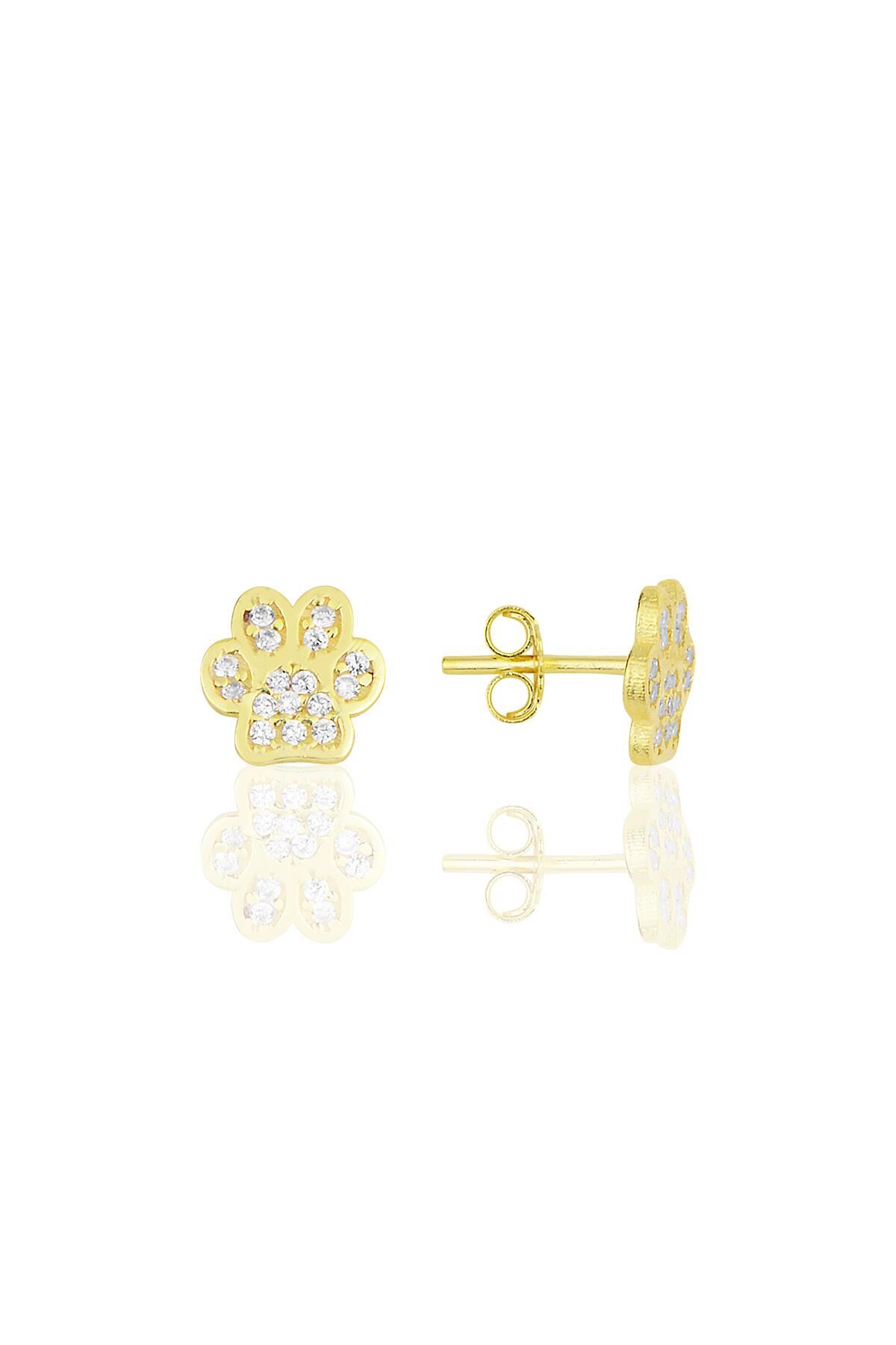 Gümüş altın yaldızlı zirkon taşlı pati küpe SGTL11707GOLD
