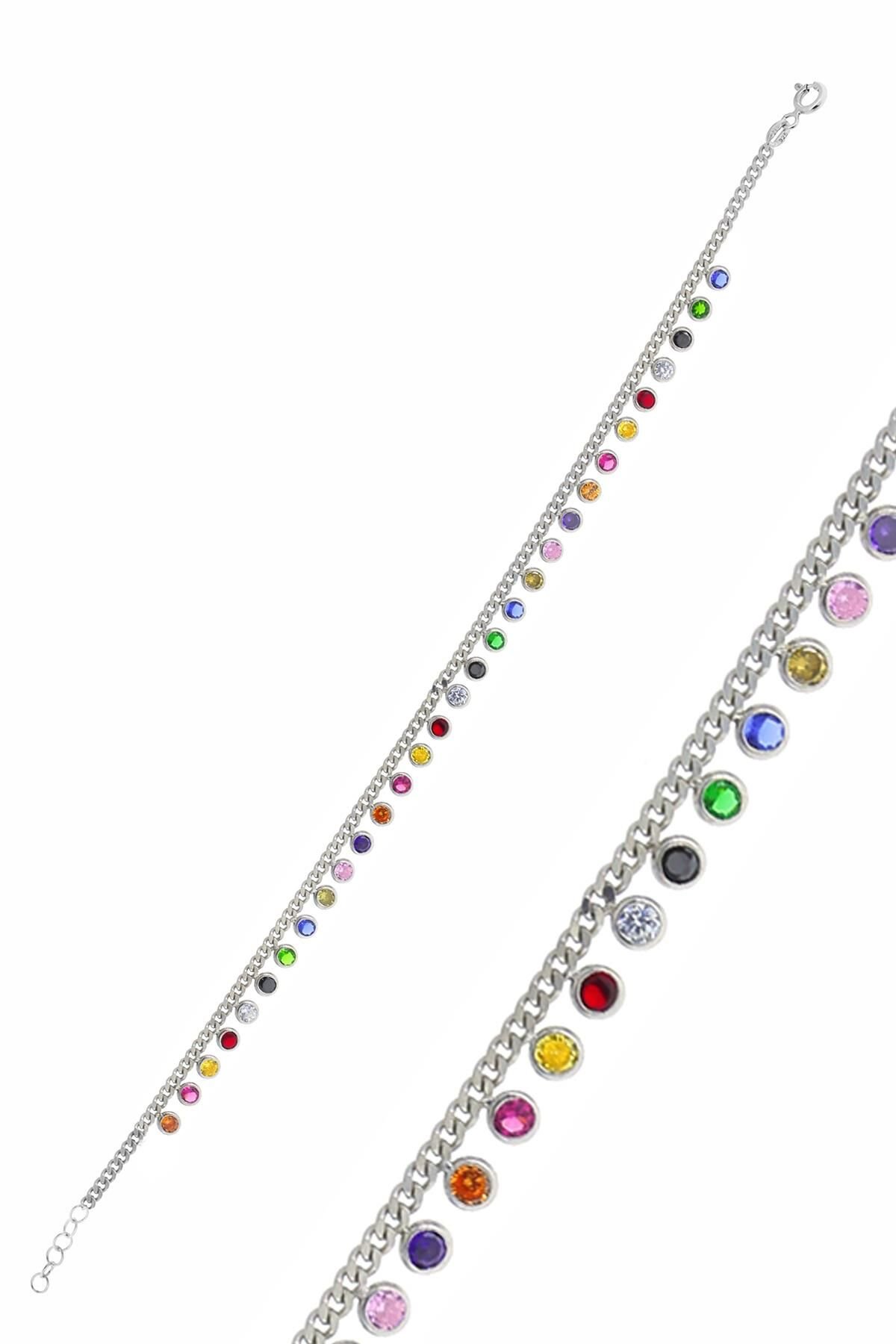 Gümüş rodyumlu renkli taşlı  gurmet zincirli halhal SGTL10532RODAJ