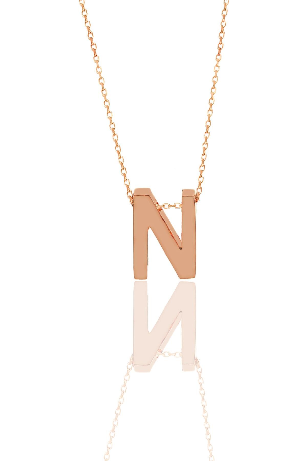 Gümüş rose üç boyutlu minimal N  harf kolye SGTL11182N