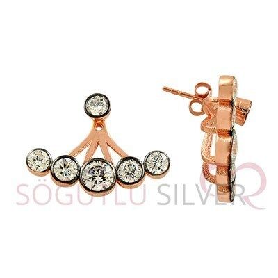 zirkon taşlı rose  5 taşlı sihirli küpe kupe8481
