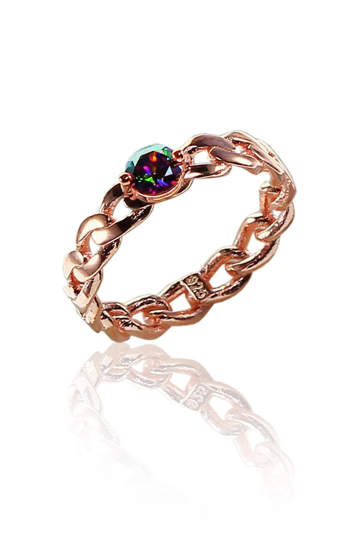 Gümüş mistik topaz taşlı zincir modeli yüzük SGTL9031