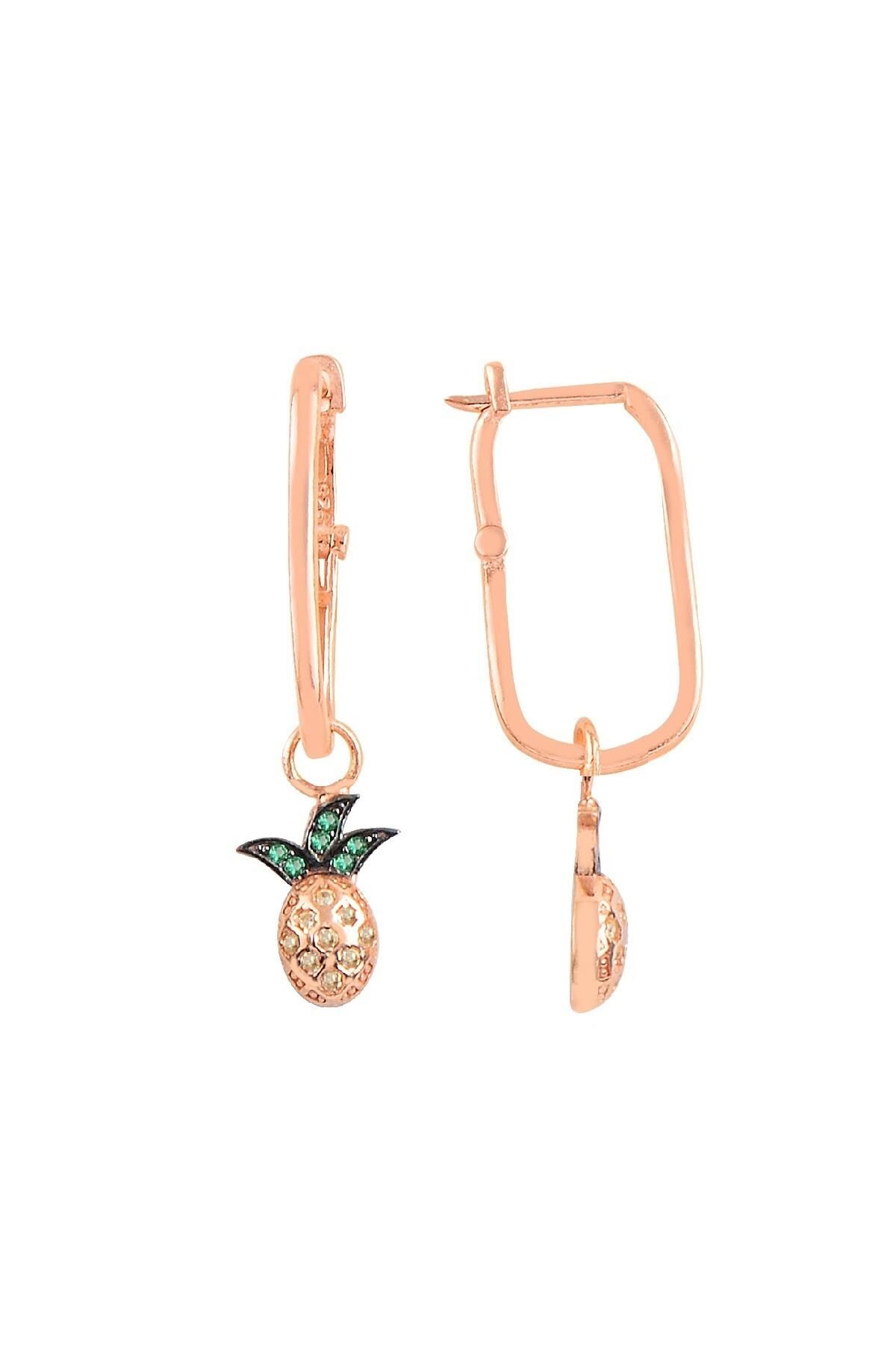Gümüş rose ananas göçmen küpe SGTL10426ROSE