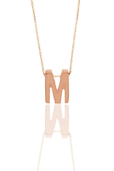 Gümüş rose üç boyutlu minimal M  harf kolye SGTL11182M