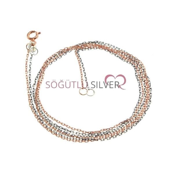 Rose Ve Oksitli Çift Zincir Kolye SGTL6364
