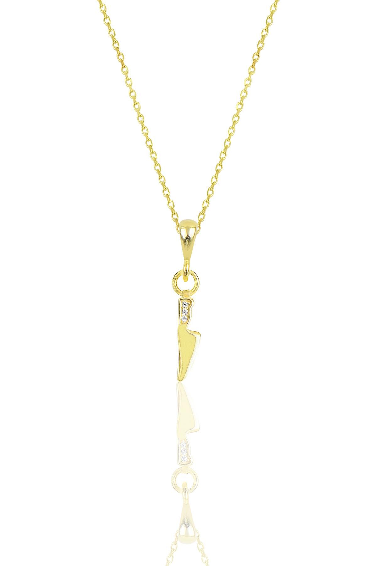 Gümüş altın yaldızlı zirkon taşlı bıçak modeli kolye SGTL11872GOLD