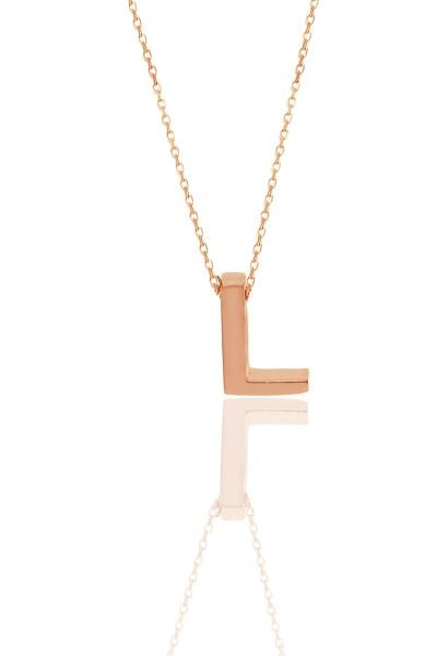 Gümüş rose üç boyutlu minimal  L harf kolye SGTL11182L