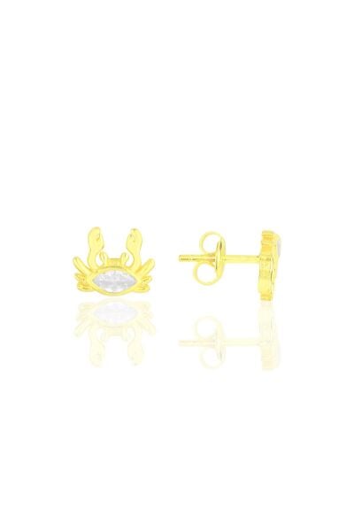 Gümüş altın yaldızlı zirkon taşlı yengeç küpe SGTL11706GOLD