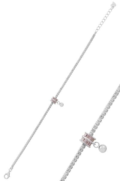 Gümüş rodyumlu baget kesim pembe taşlı sallantılı su yolu bileklik SGTL12759PEMBE