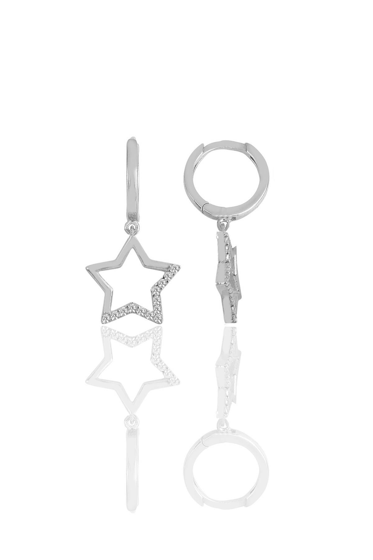 Gümüş rodyumlu zirkon taşlı yıldız küpe SGTL11543RODAJ