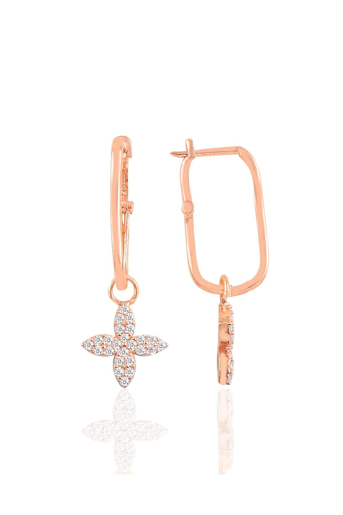 Gümüş rose dört yapraklı yonca küpe SGTL10427ROSE