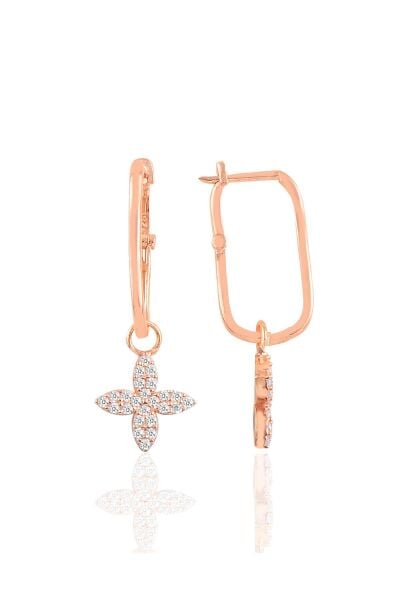 Gümüş rose dört yapraklı yonca küpe SGTL10427ROSE
