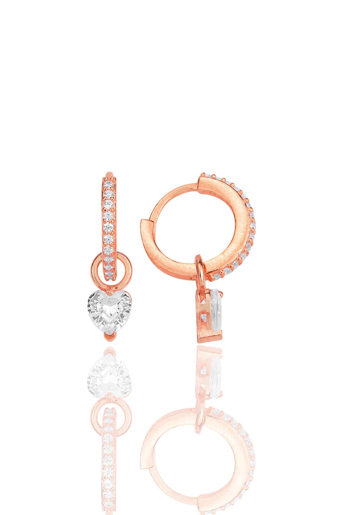 Gümüş rose kalp kesim zirkon taşlı halka küpe SGTL12253ROSE