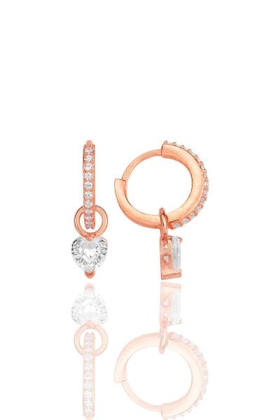 Gümüş rose kalp kesim zirkon taşlı halka küpe SGTL12253ROSE