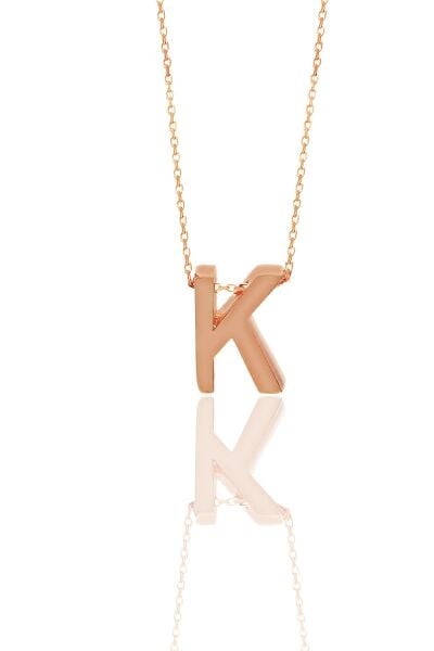 Gümüş rose üç boyutlu minimal  K  harf kolye SGTL11182K