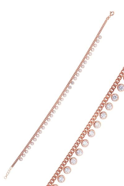 Gümüş rose zirkon  taşlı  gurmet zincirli halhal SGTL10533ROSE