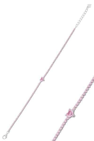 Gümüş rodyumlu pembe taşlı romantik kalp su yolu bileklik  SGTL12760PEMBE