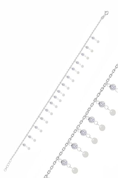 Gümüş rodyumlu zirkon taşlı çift sıra pullu halhal SGTL10534RODAJ